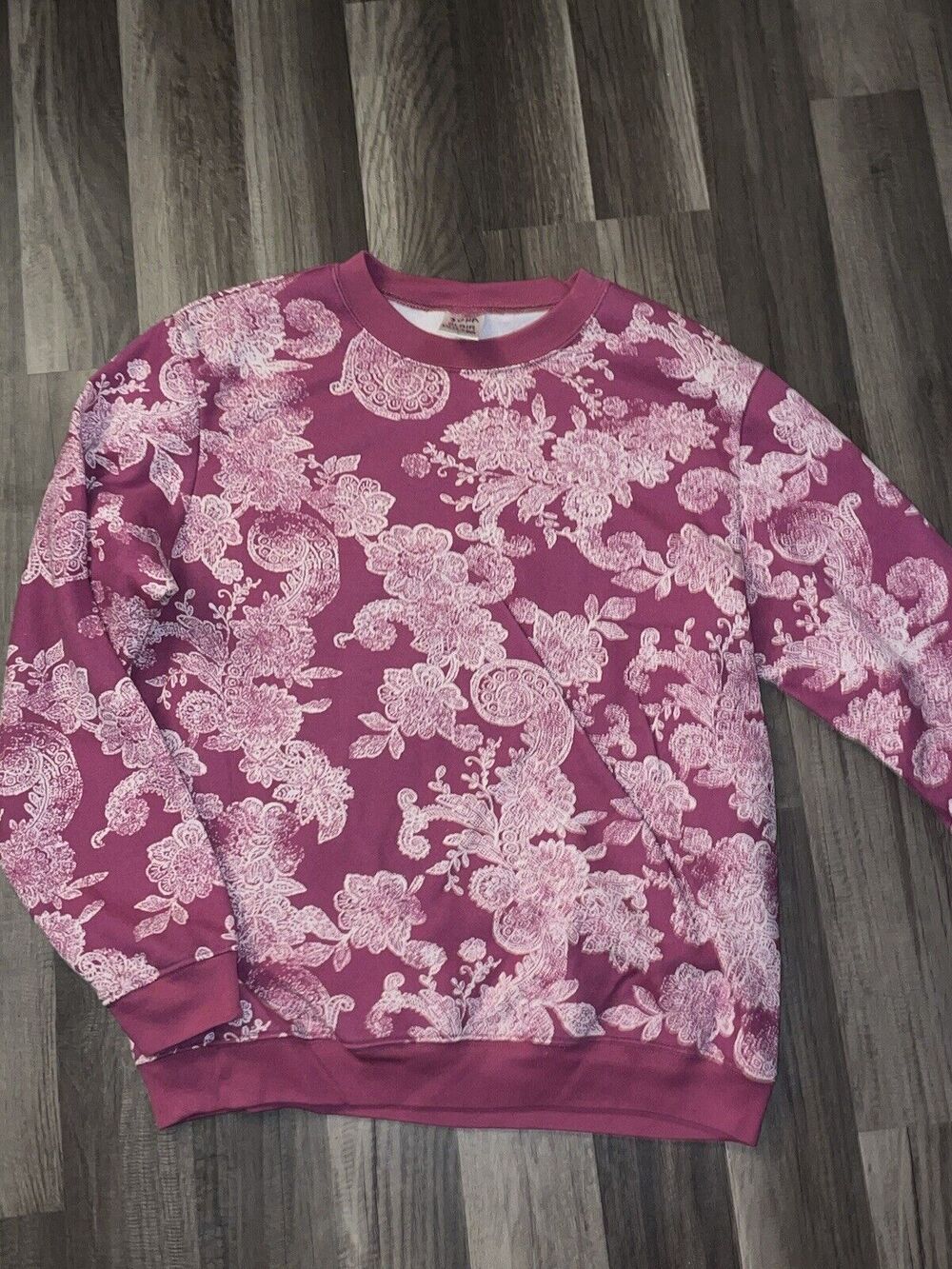 Vintage Floral Crewneck Large Magenta Granny Core Sweatshirt Jumper 80s Style